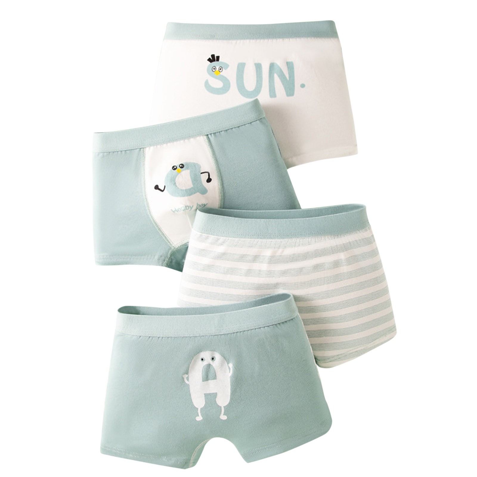 ZACPNCV 4PC Kids Toddler Boys Underwear Boxer Briefs Cotton Comfort Breathable Prints Shorts Boxer Underpants Light Blue 5-6 Years